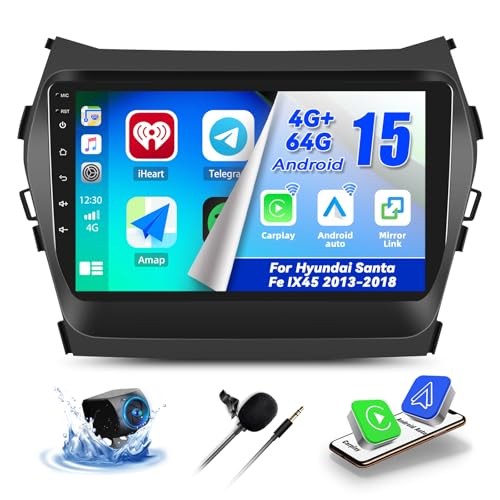 [4G+64G] for Hyundai Santa Fe IX45 2013-2018 Android 15 Car Stereo, 9″ 4+64G