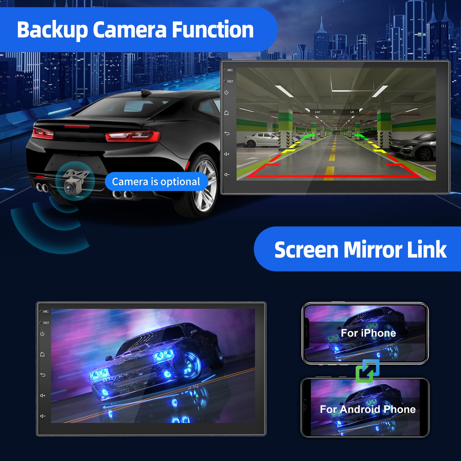 Double 7″ 2Din Touch Screen Car Stereo GPS Radio Android 15 Carplay GPS Navi BT