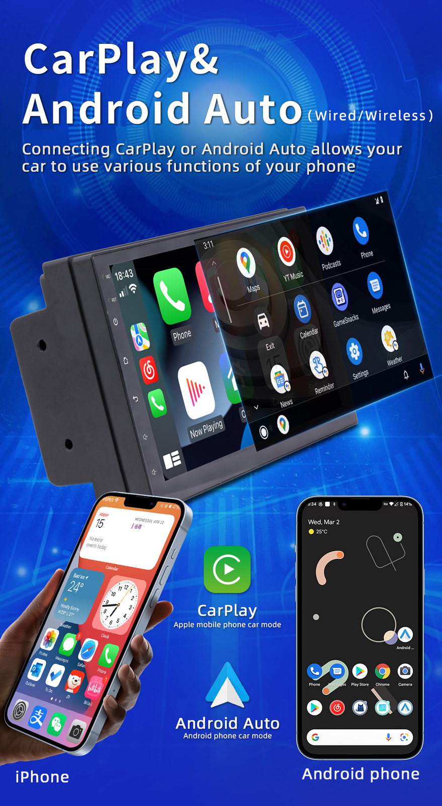 7″ Android11 Car Radio 1+16GB 2 Din Touch Screen GPS Wireless CarPlay WiFi/BT/FM