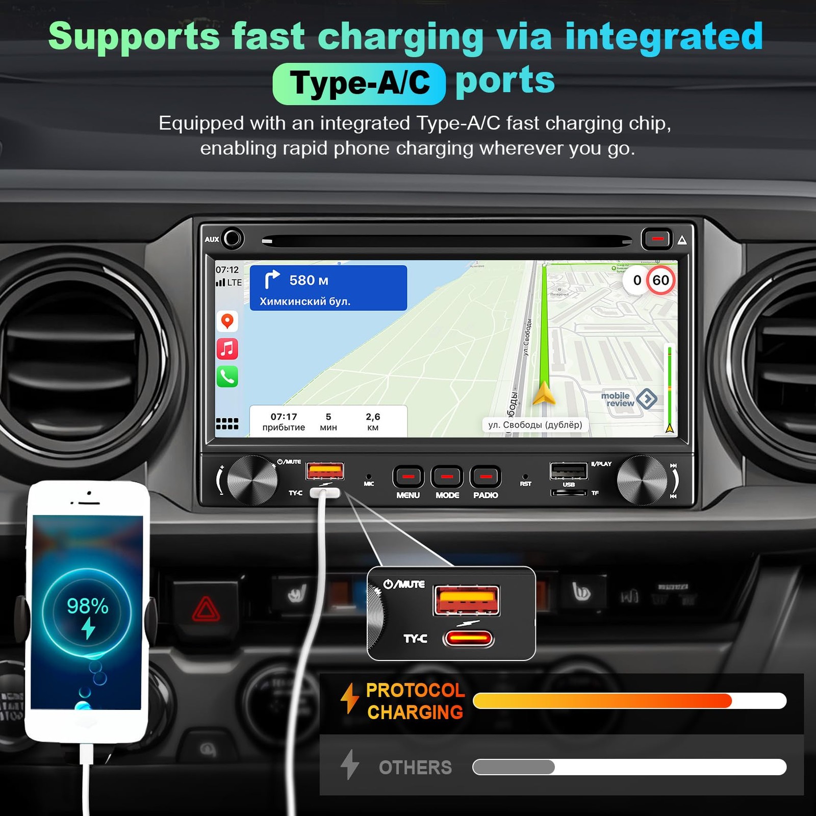 Double Din car Radio with CD/DVD Player, Wireless CarPlay & Android Auto Ster…