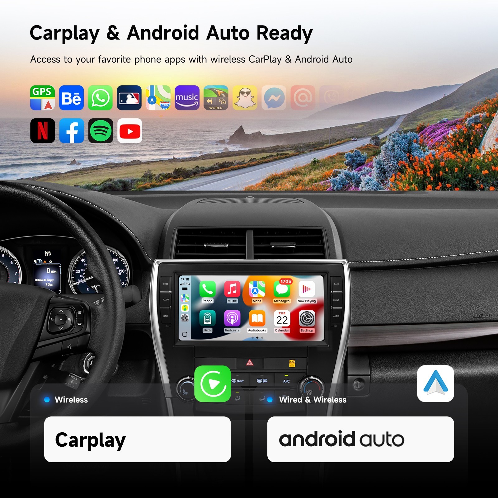 Dasaita Android 13 Car Stereo for Toyota Camry 2015-2017 WiFi CarPlay Radio GPS