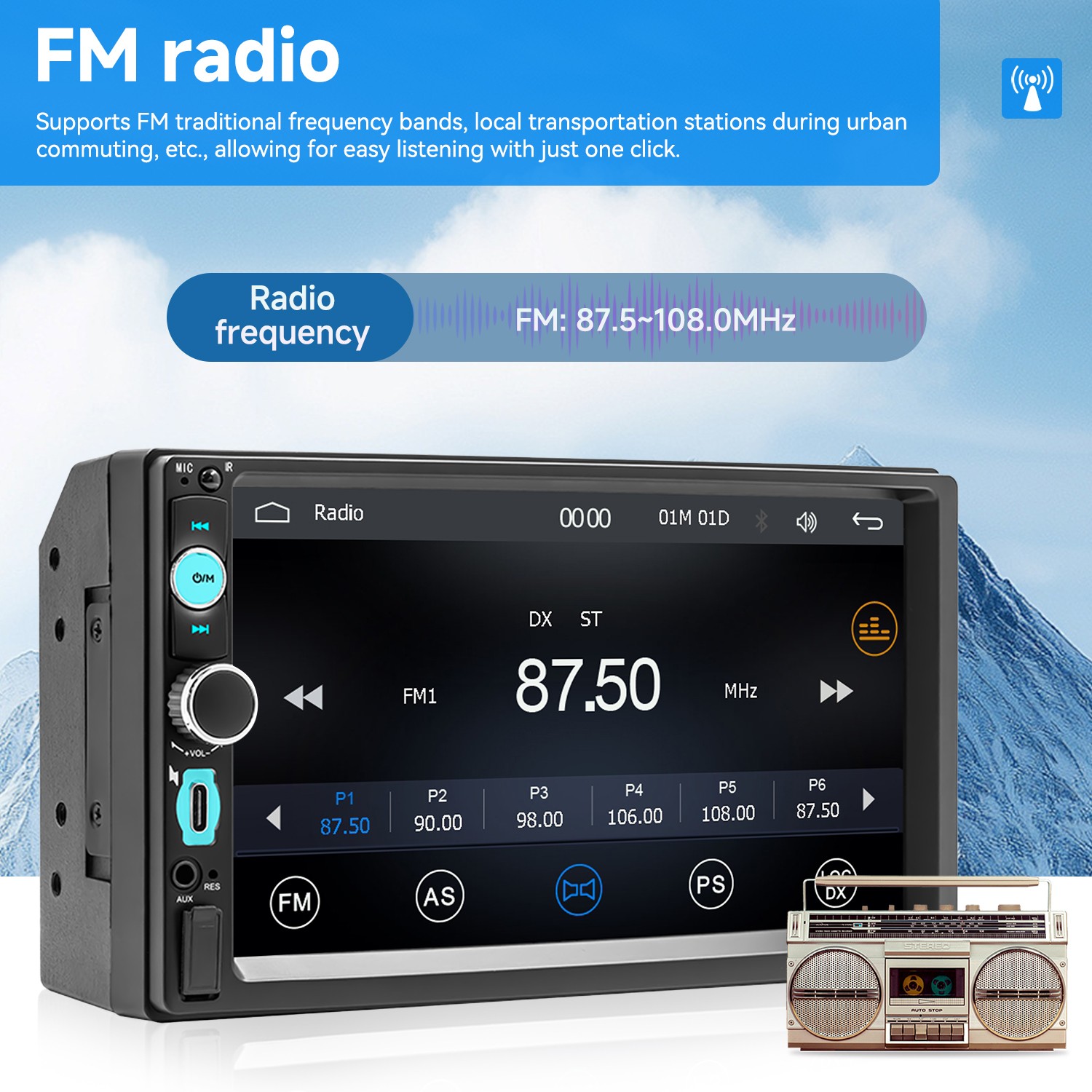 16GB 7″ Touch Screen Stereo Bluetooth Radio Car For Apple/Android Carplay GPS