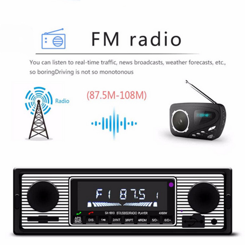 Car 1Din MP3 Player Bluetooth Microphone Hands-free Calls FM Stereo Radio USB/SD