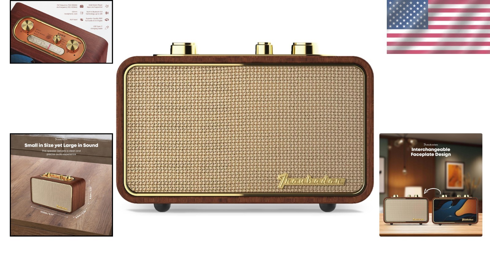 Retro Wood Bluetooth Radio, Vintage AM/FM Speaker, 10W Subwoofer, AUX, Retro …