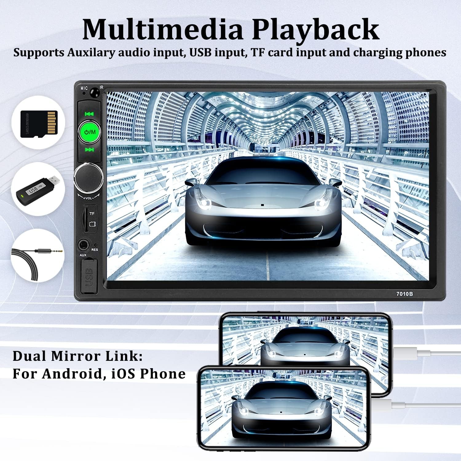 7″ Double Din Car Stereo Bluetooth MP5 Player HD Touchscreen FM AUX USB TF