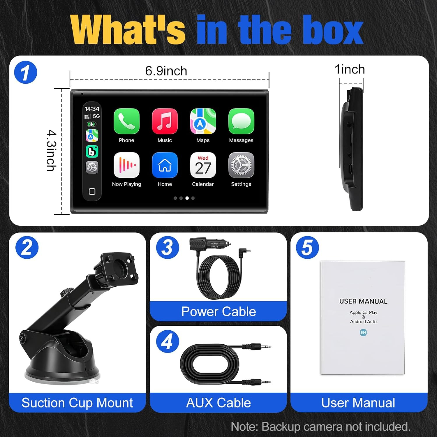 Carplay Screen for Car, 7 Inch Wireless Carplay & Android Auto（Black） | Portable