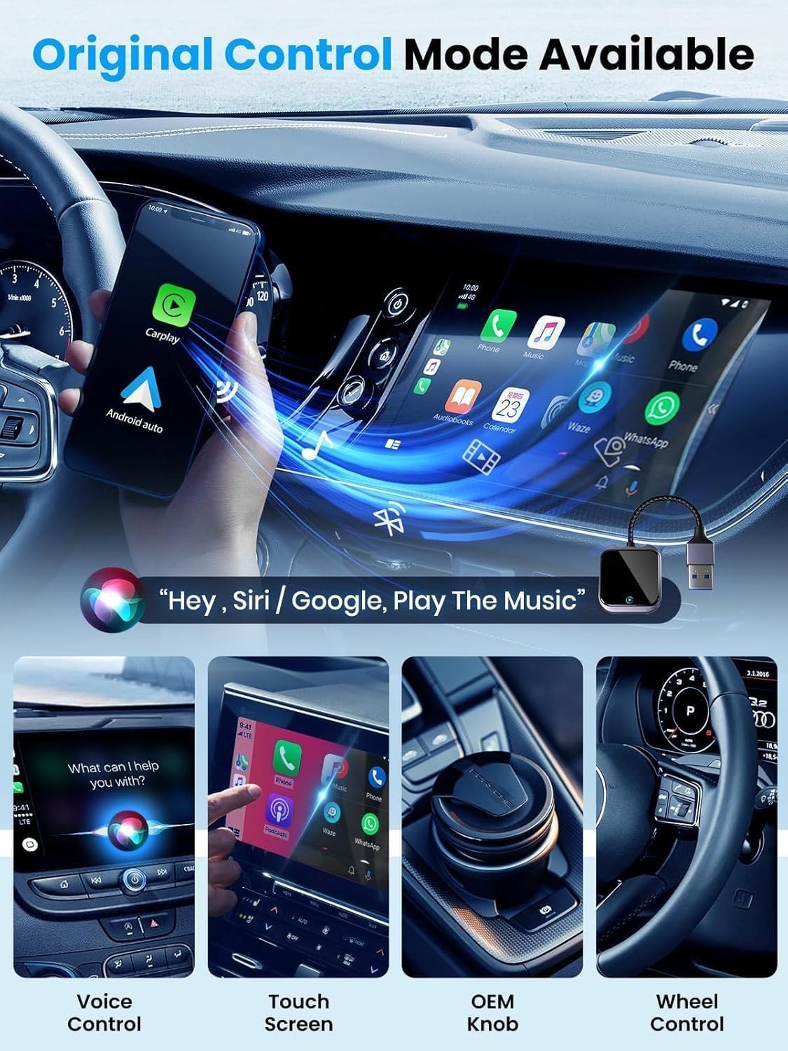 Wireless CarPlay Adapter For iOS Android Wireless Carplay Dongle,Plug Play WiFi