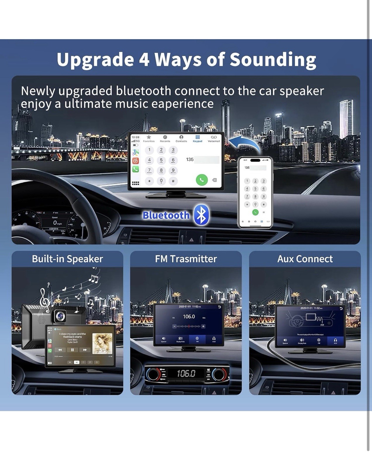 LAMTTO 9 Inch Wireless Car Stereo with Apple Carplay & Android Auto,Portable …