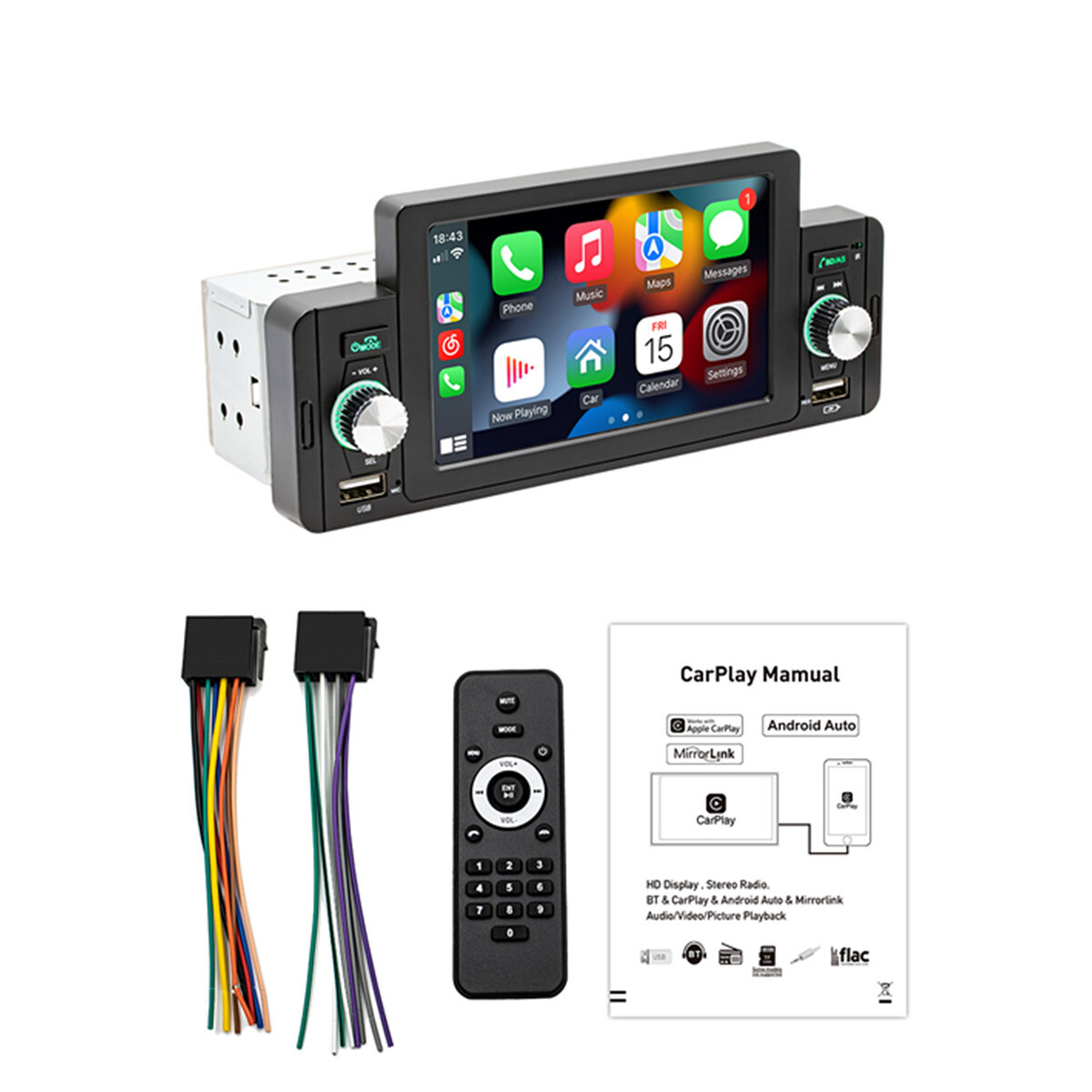 5 in Car Multimedia Player Stereo Radio Bluetooth For Apple Carplay Android Auto