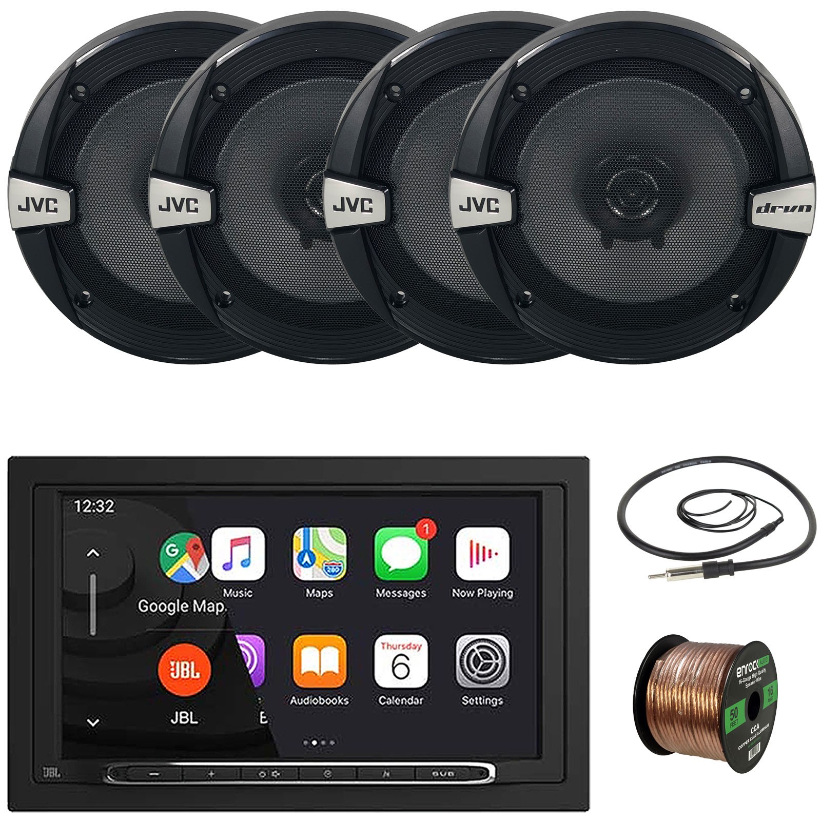JBL 7” Touchscreen 2-DIN Bluetooth Receiver, 4x 6.5″ 300W Max Speakers W/Wire