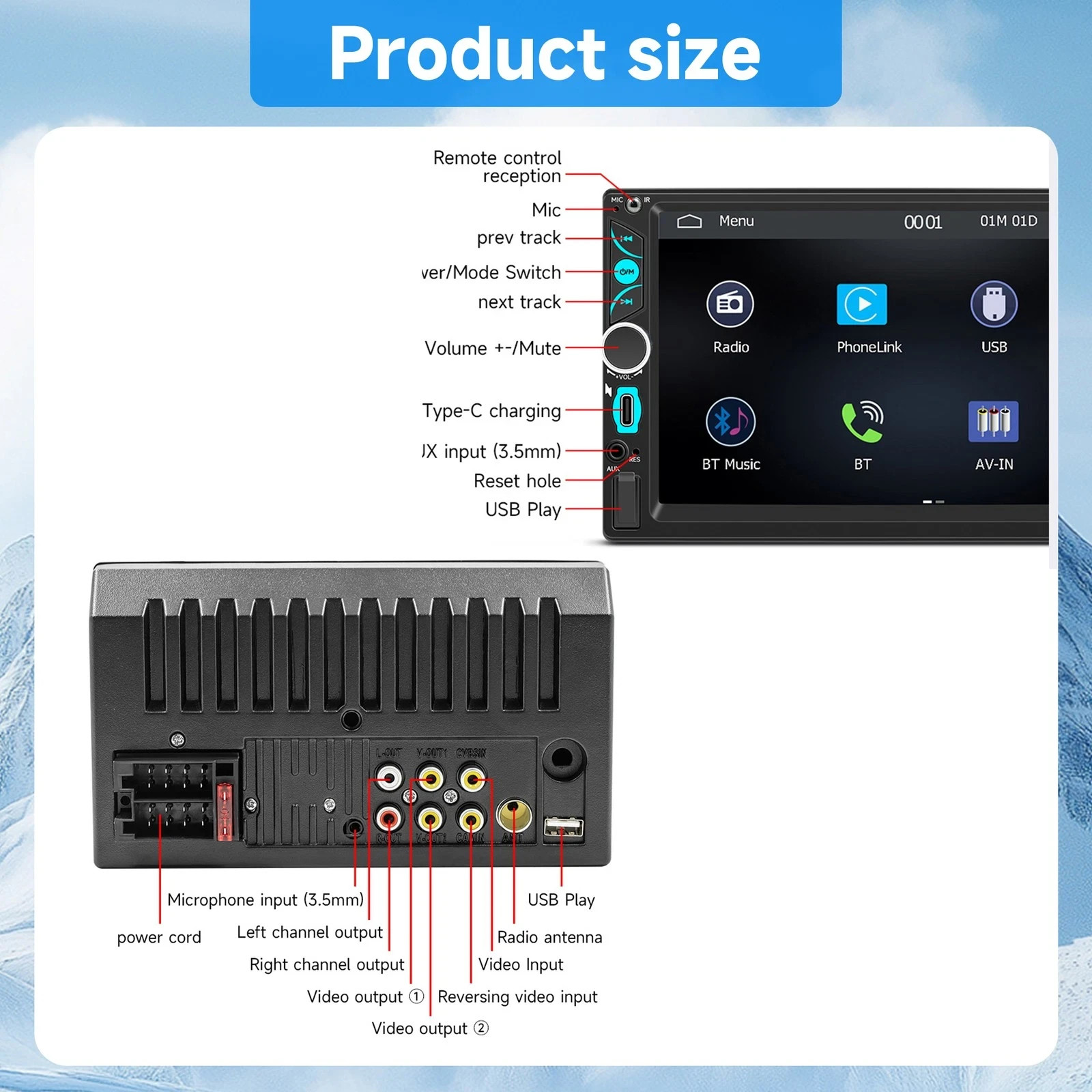 Double Din Car Stereo with 7″ HD Touchscreen, Wireless Apple Carplay & Android A