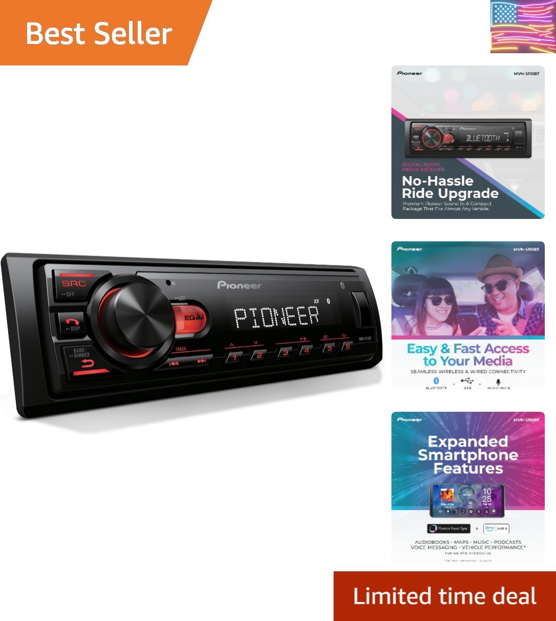 MVH-S110BT 1-DIN Digital Media Receiver Car Stereo – Bluetooth, USB Input