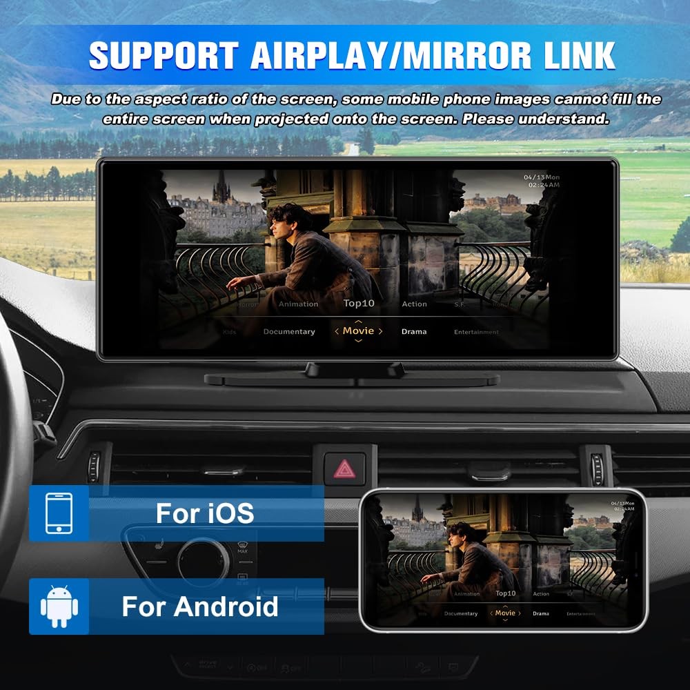 Pyniro Portable Wireless CarPlay Screen for Car with 4K Dash Cam+1080P…