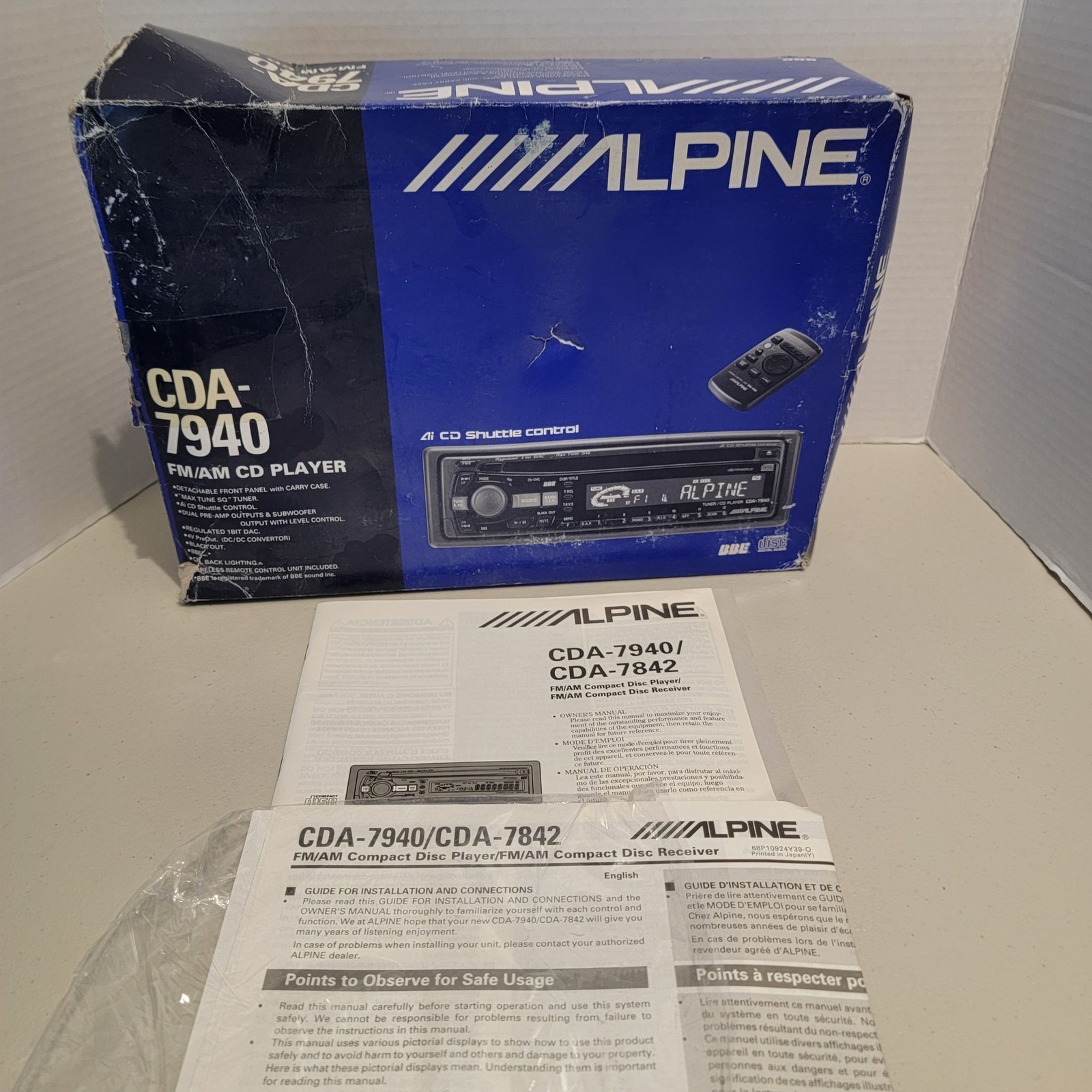 Alpine CDA-7940 Car CD Player Receiver FM AM Remote Wire Harness Manuals Box