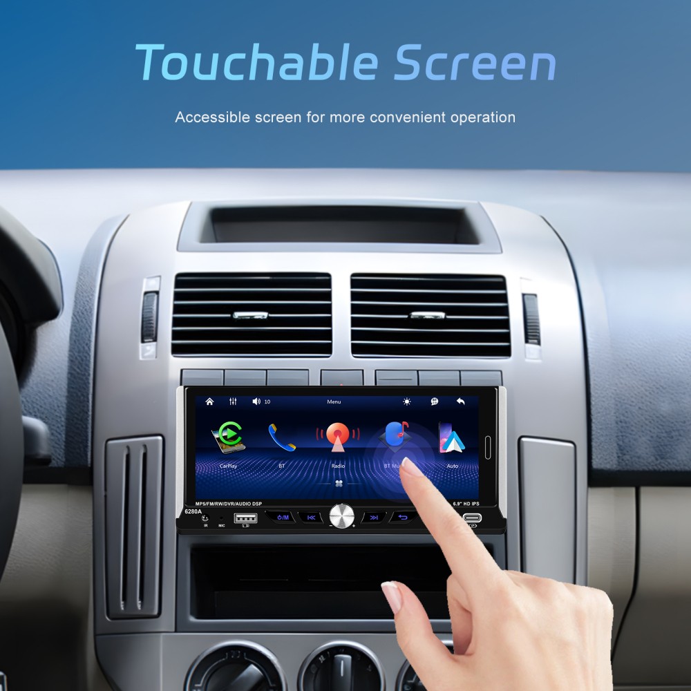 2+64GB Single 1DIN Car Radio GPS NAVI Carplay 6.9 Inch Stereo Player Android 15