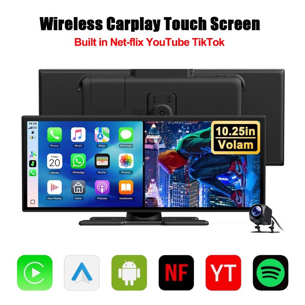 10.25″ Portable Car Stereo Radio w/ Net-flix YouTube,Wireless AI Box TouchScreen