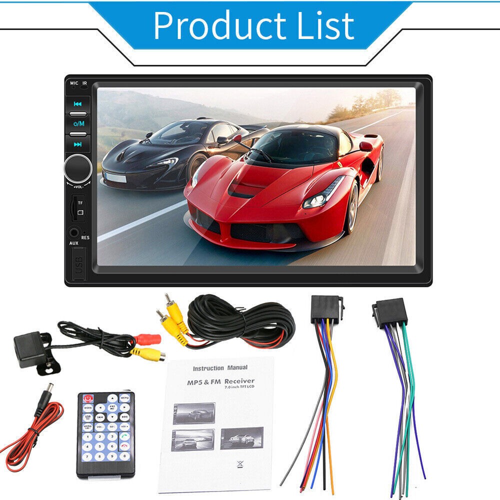 7 Inch 2 DIN Car MP5 Player Bluetooth FM Radio Touch Screen+IR LED Backup Camera