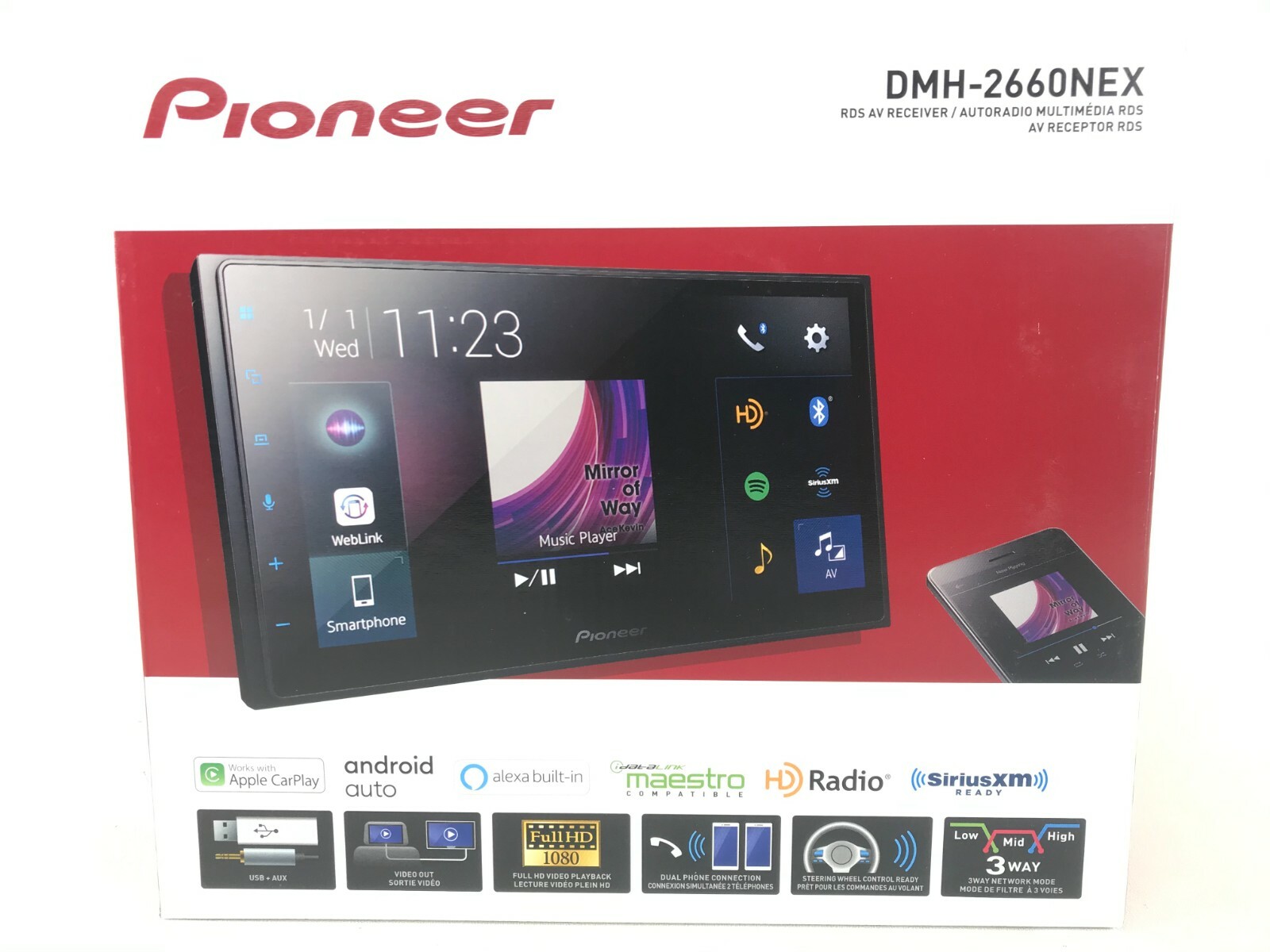 Pioneer DMH-2660NEX Bluetooth HD Radio Apple CarPlay Android Auto Media XM 6.8″