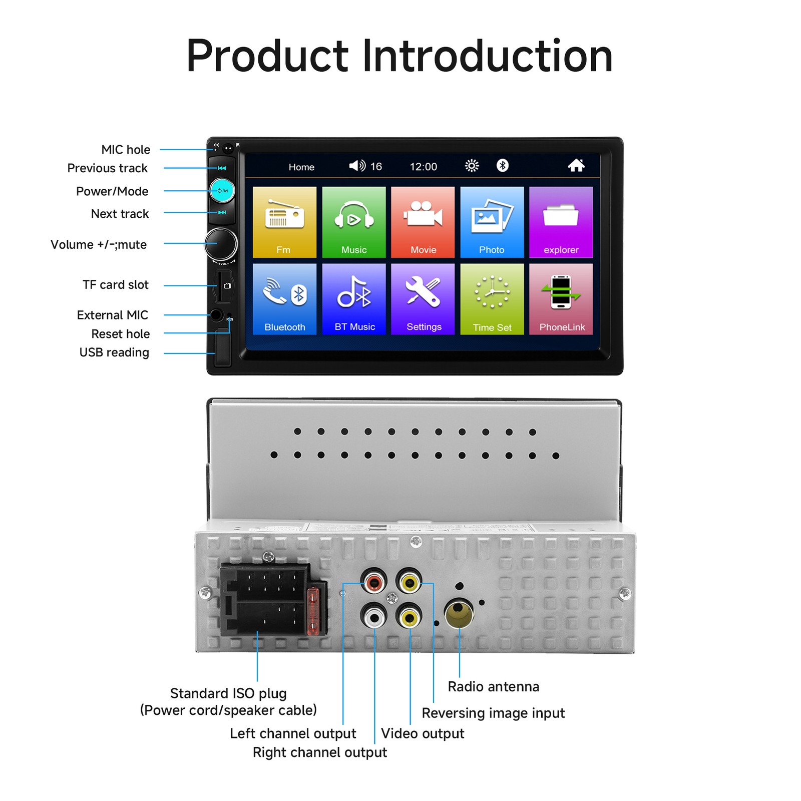 F710C 7inch Touch Screen Stereo Single 2Din Radio Car Apple/Android Carplay GPS