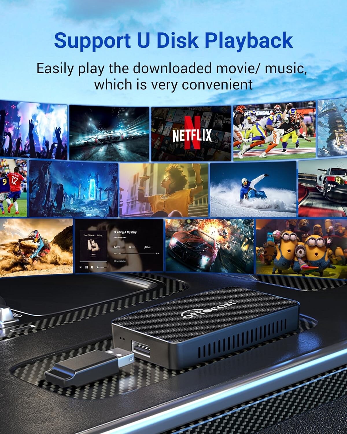 Ottocast Multimedia AI BOX Play2Video Pro Wireless Carplay Adapter w/Youtube+TK