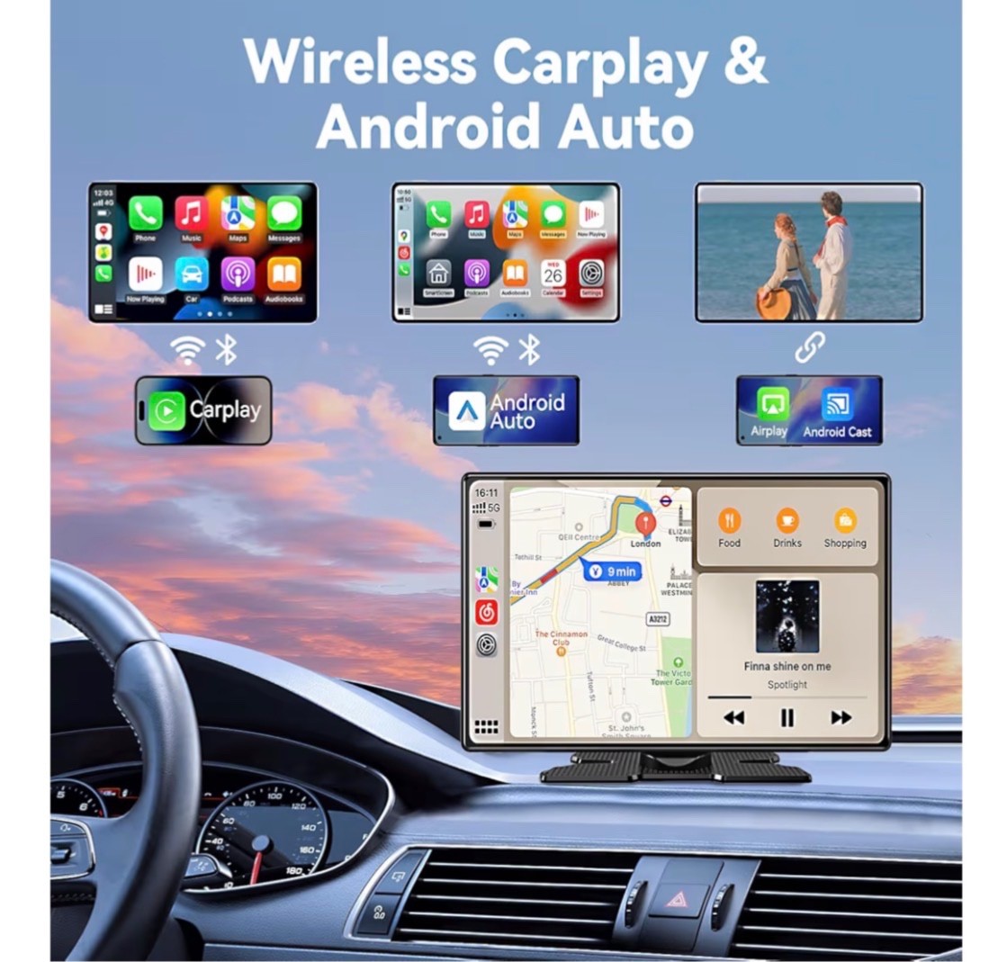Wireless Carplay Screen for Car, 9″ Extra Large A-pple CarPlay & Android Auto Sc