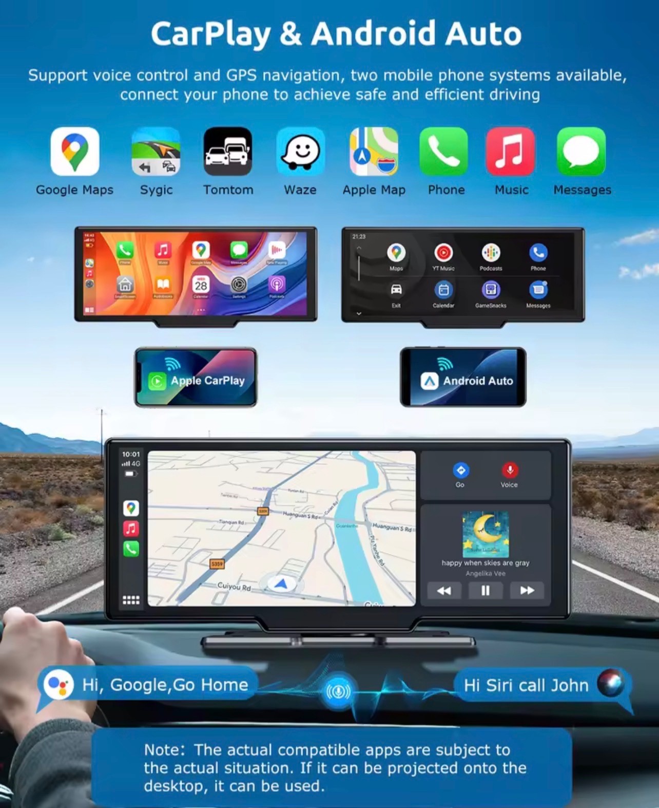 10.26″ 4K Car Portable Wireless Apple CarPlay Android Auto Large Screen Dash Cam