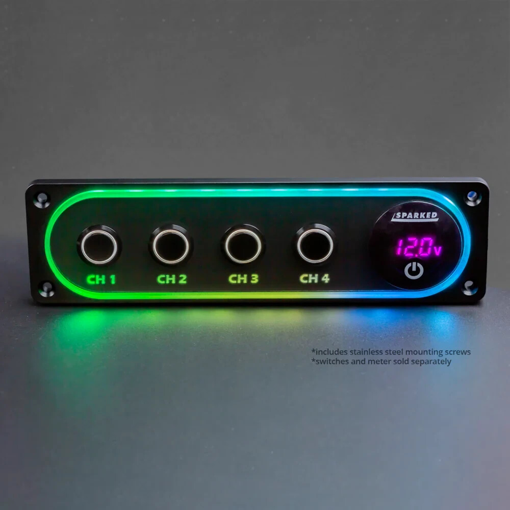 Illuminated Black Single DIN Aluminum Switch And Voltmeter COMPLETE Panel