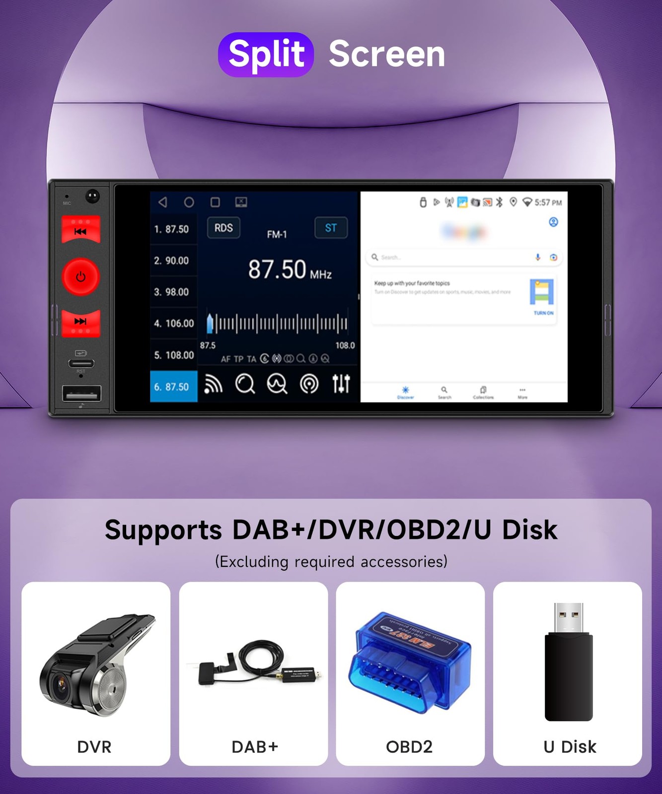 6 Inch Single Din Car Stereo, Android 15 Car Radio 4G+64G, Wireless Carplay &…