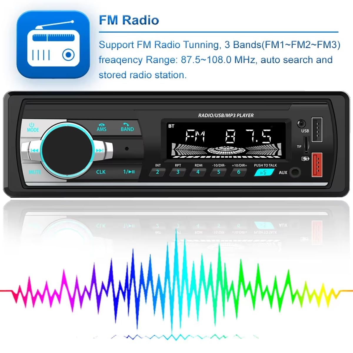 Aototeck Single DIN Car Stereo Bluetooth Hands-Free, 12V-24V Radio with…