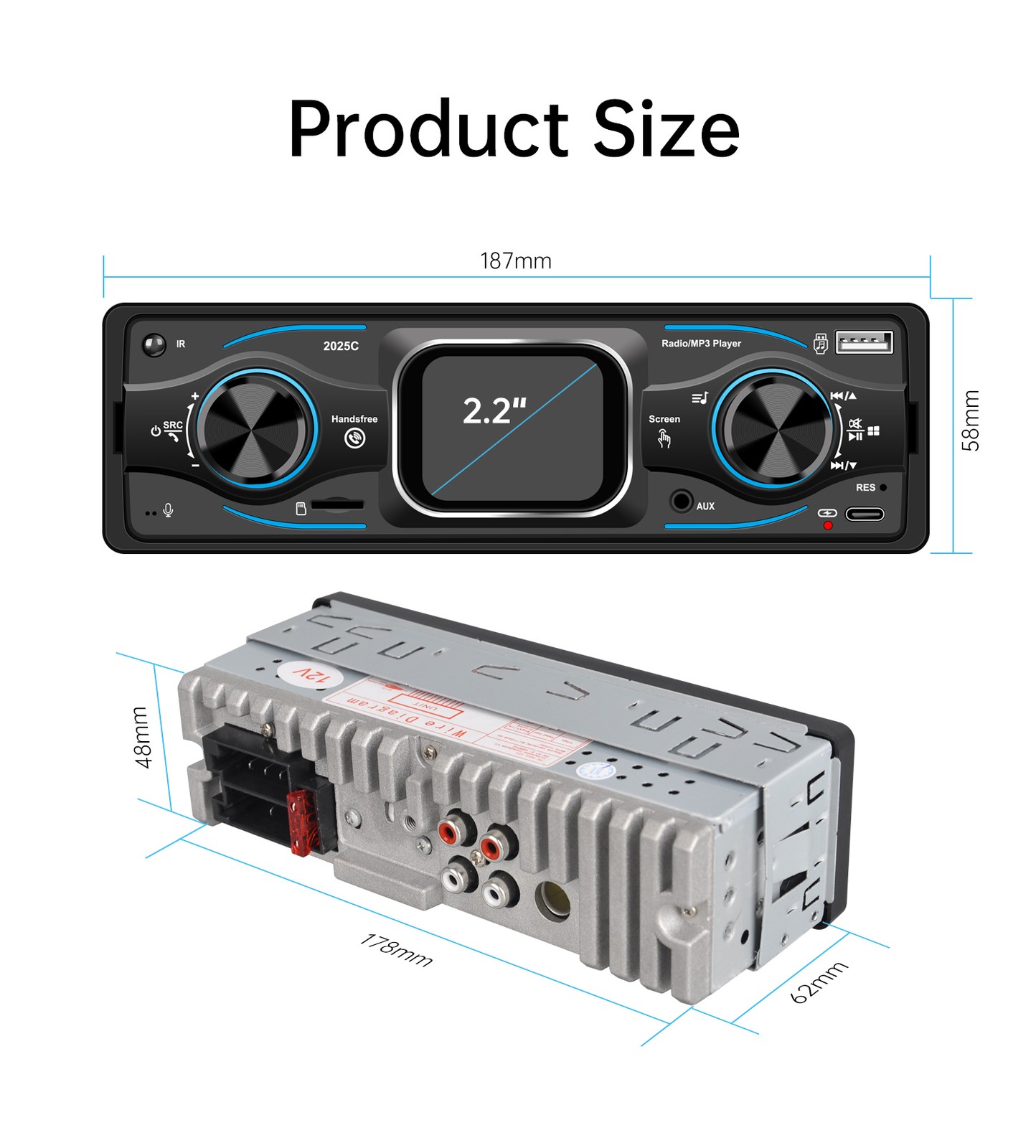 Car Stereo Radio Single 1 DIN MP3 Player Bluetooth AUX USB AM FM Audio Receiver