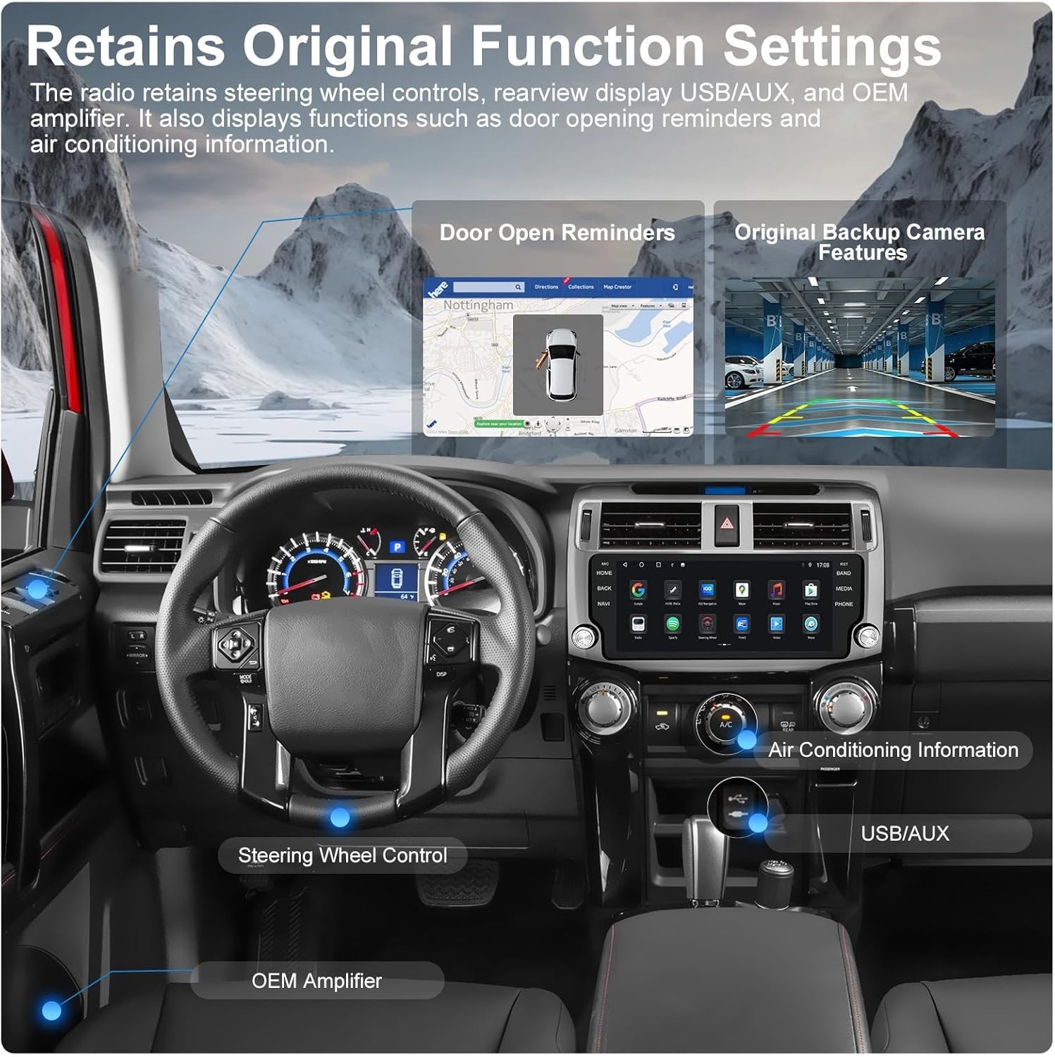 6+128GB Car Radio for 10-19 Toyota 4 Runner 10.33” QLED Screen Wireless CarPlay