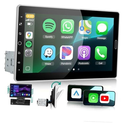 10.1 inch Single Din Car Stereo with AM/FM/RDS Wireless Carplay Android Auto,