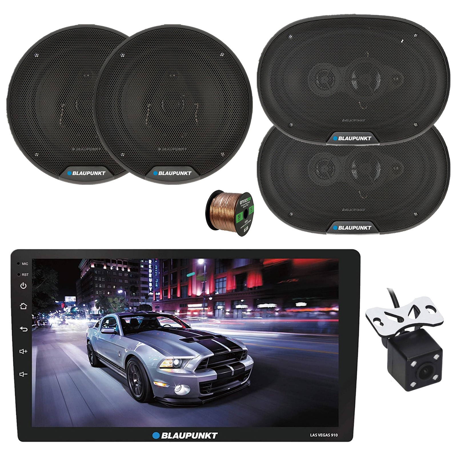 Blaupunkt 10.1″ WiFi Bluetooth Receiver, 2x 6″ + 2x 6×9″ Speakers, Wire, Camera