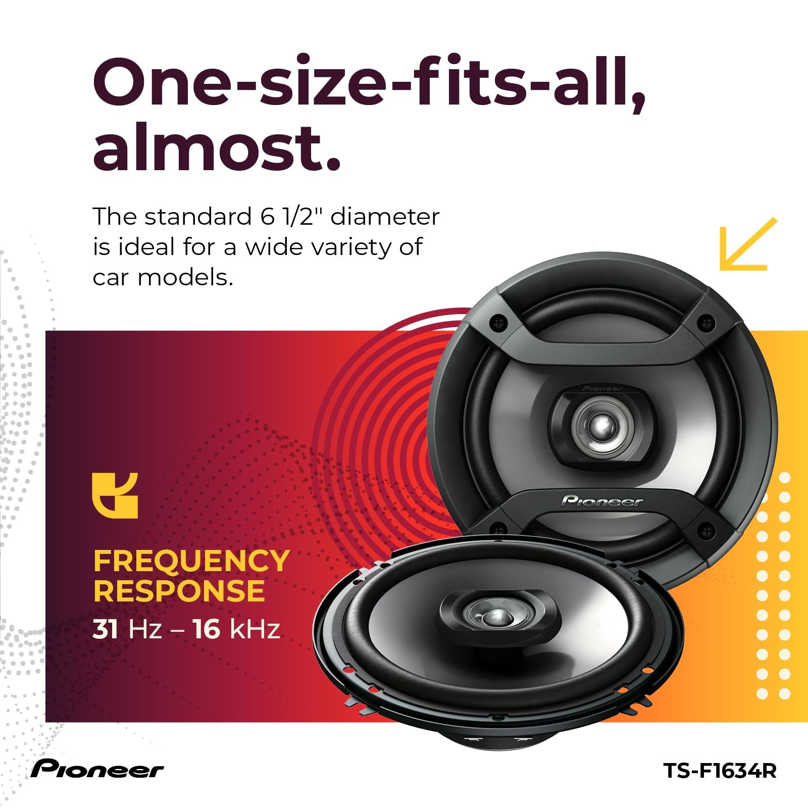 Pioneer F-Series TS-F1634R 6.5” 2-Way Speakers (Pair) – 200W Max, Balanced So…