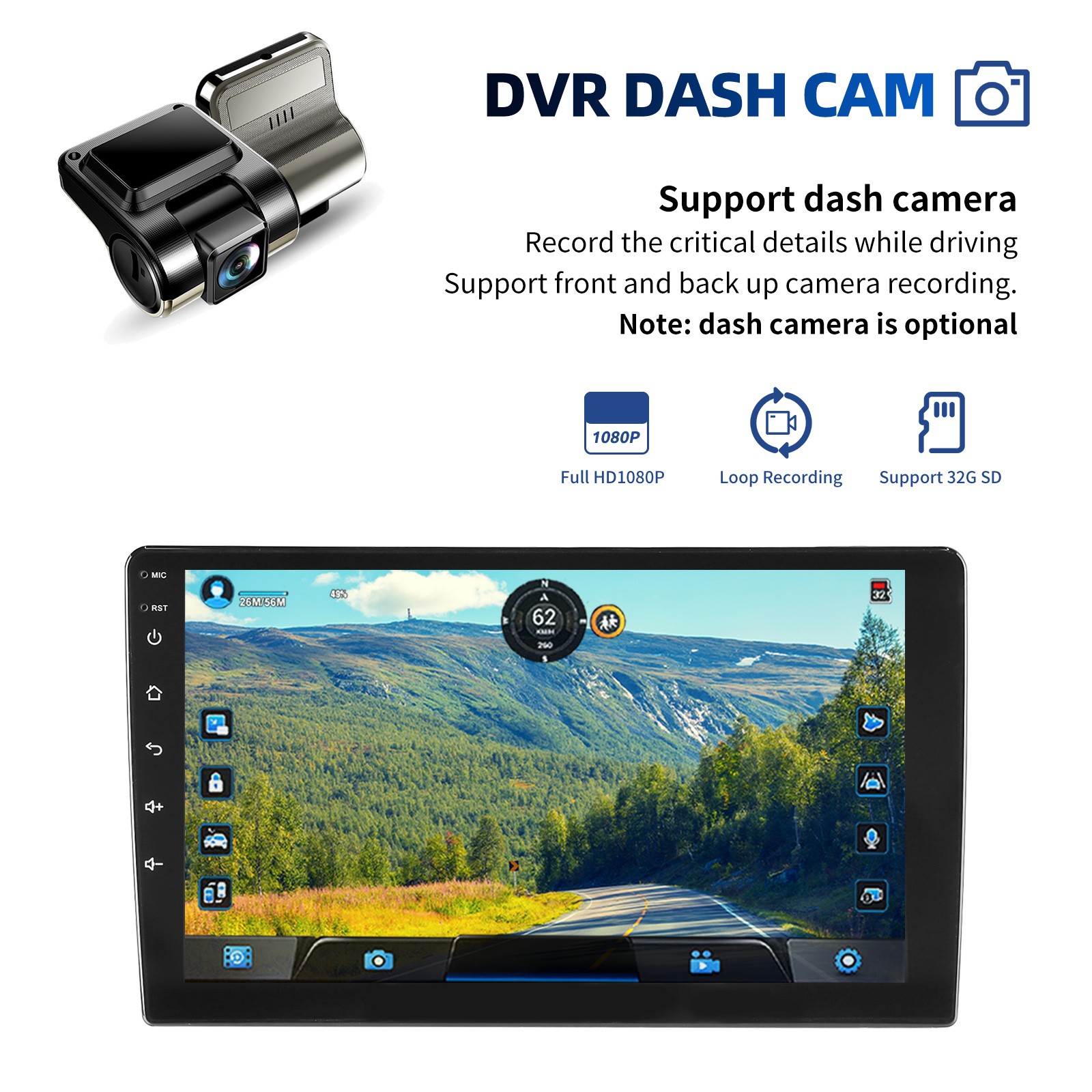 10.1″ DVR+ Android 14 Car Radio Double 2DIN Apple CarPlay Stereo GPS Navi BT+AHD