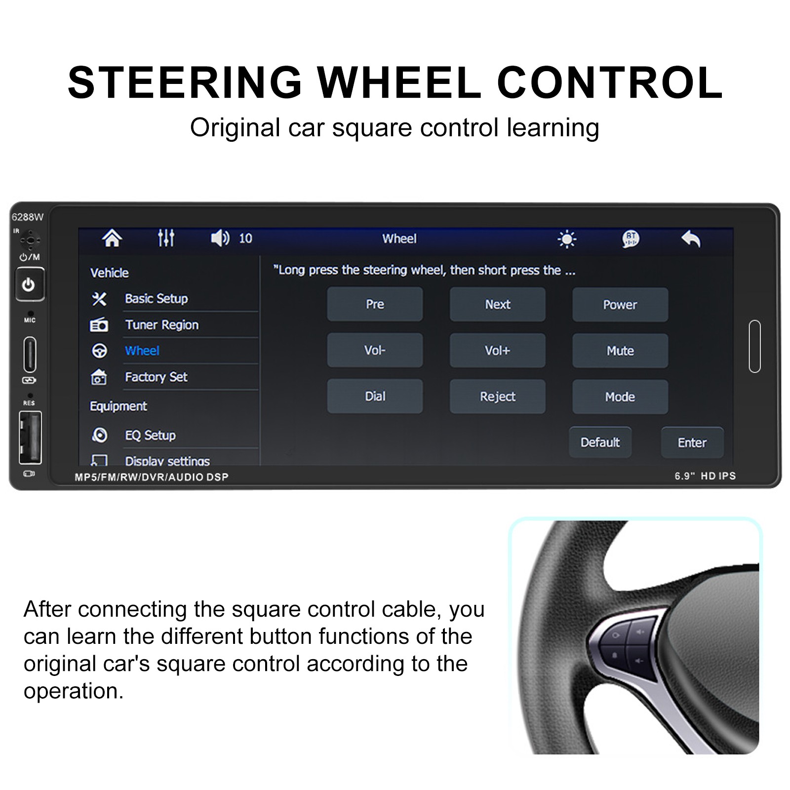 6.9″ Touch Single Din Car Radio Wireless CarPlay Bluetooth USB Multimedia Stereo