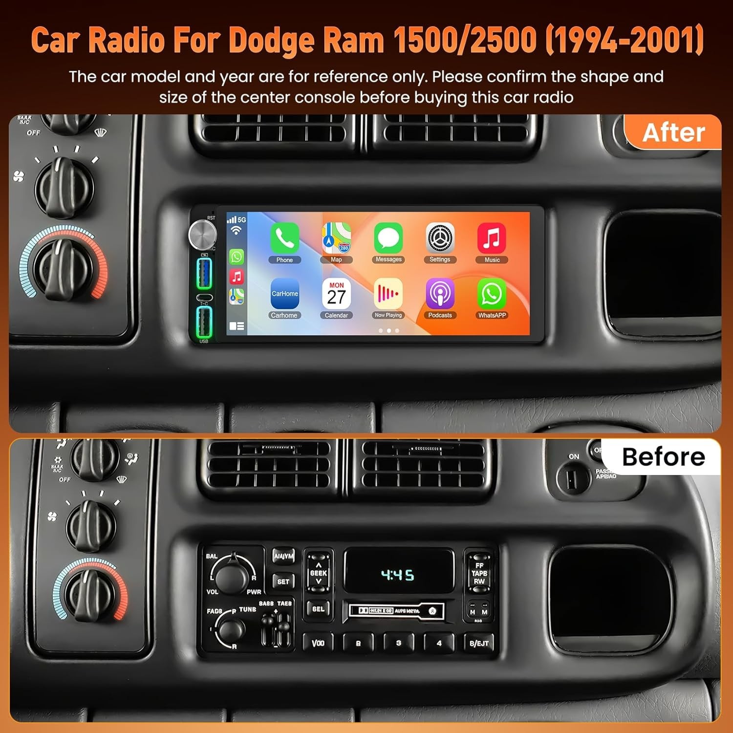 Dodge Ram 1500 1994-2001 Android 15 Car Stereo 8 Core Carplay GPS 6.8″ 4x64GB