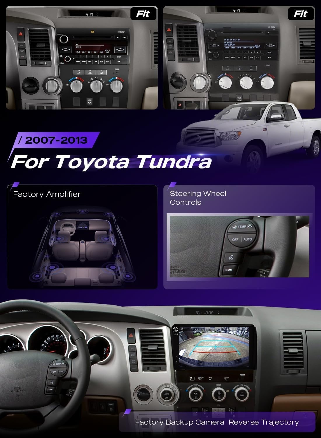 Firstnav Car Radio for Toyota Tundra 2007-2013 10.2″ QLED Bluetooth 5.0 CarPlay