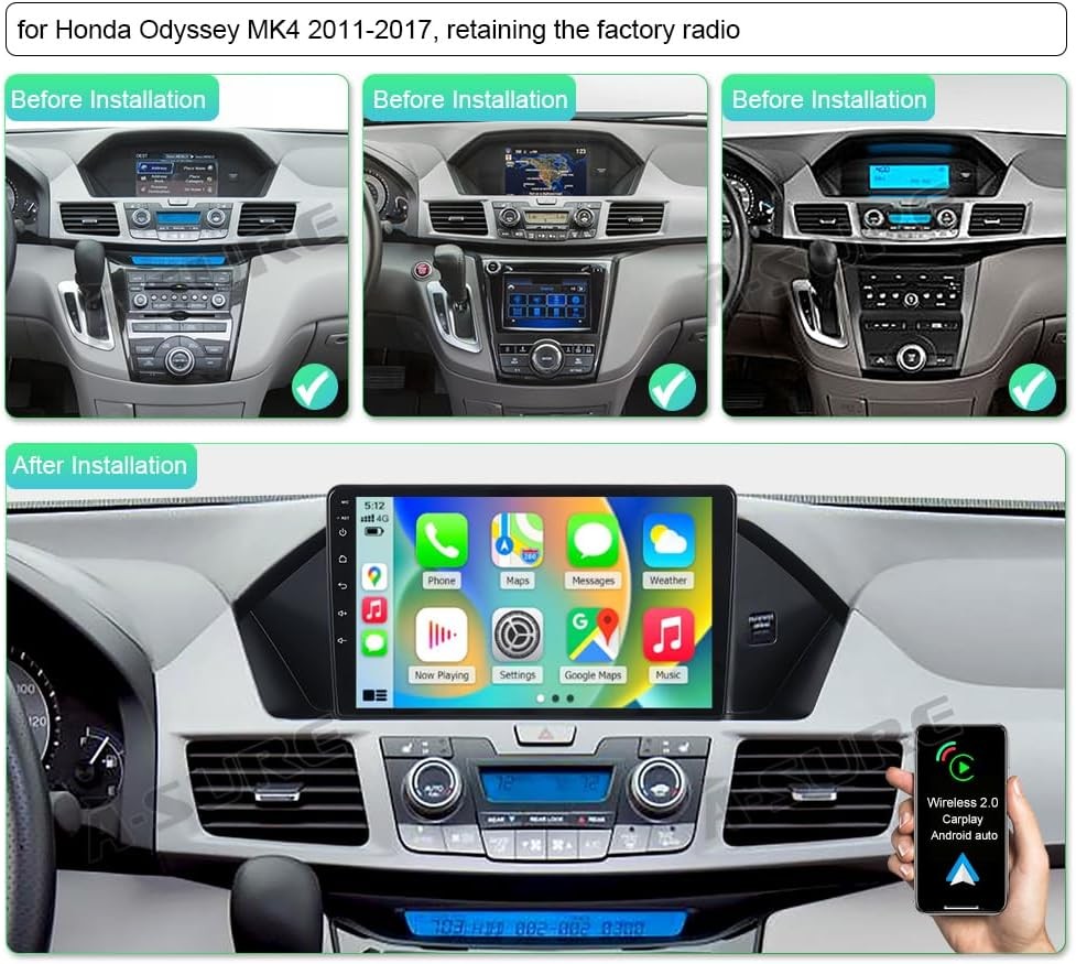 Carplay For 2011-2017 Honda Odyssey Radio GPS Navigation Bluetooth w/Cam