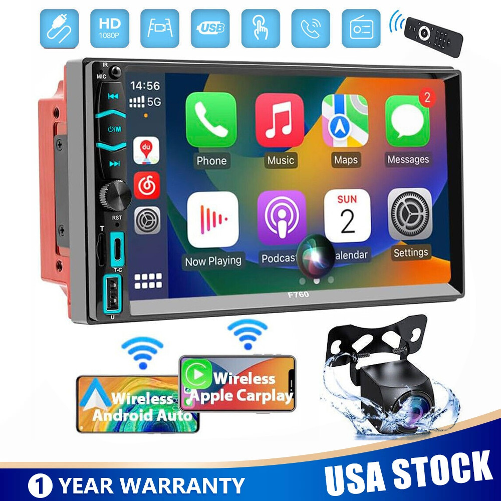7inch Wireless Car Radio Double 2DIN Apple CarPlay Stereo Touch Screen Bluetooth