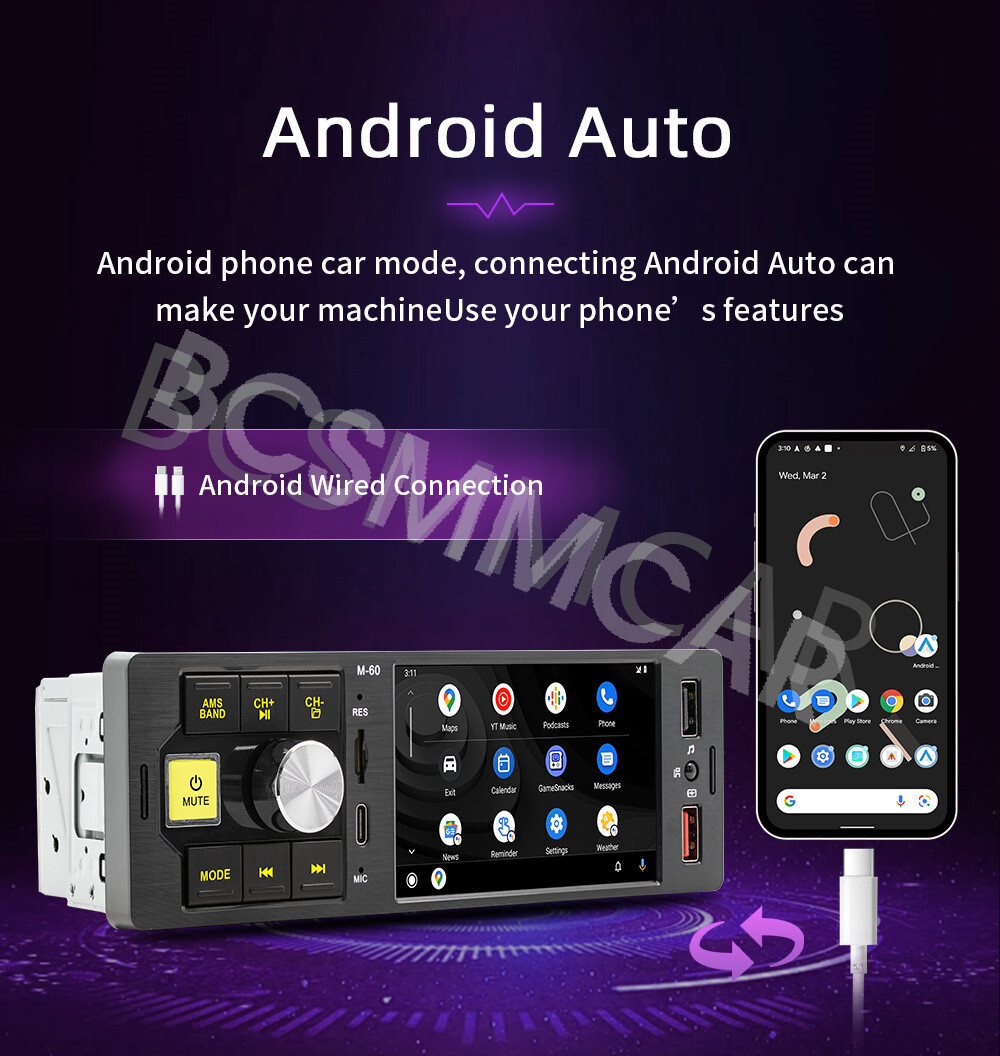 4.1in Single Din Car Media Player Touch Screen Radio Bluetooth Stereo TF AUX USB