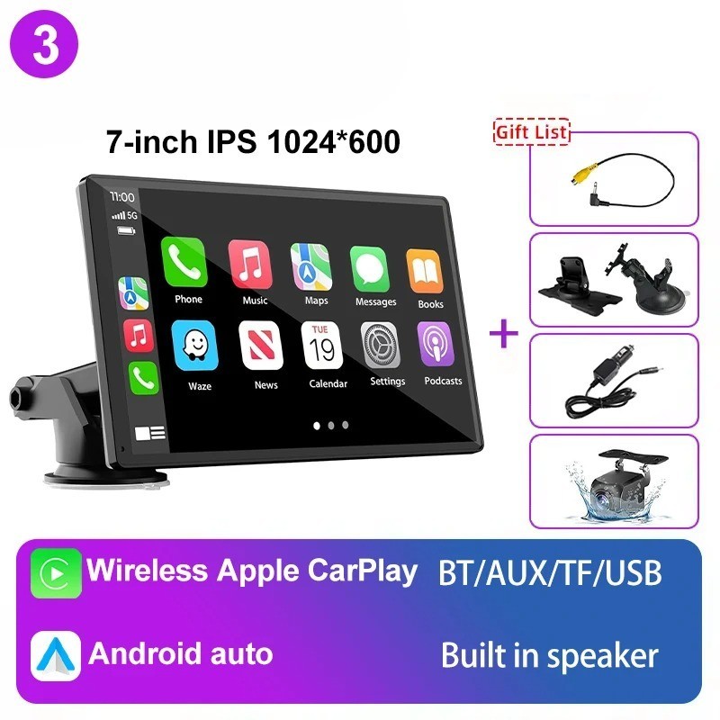 Universal Portable IPS 7inches android auto Apple CarPlay