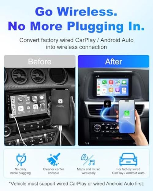 2026 Wireless CarPlay & Android Auto Adapter, 2-in-1 Wired to Wireless Dongle,