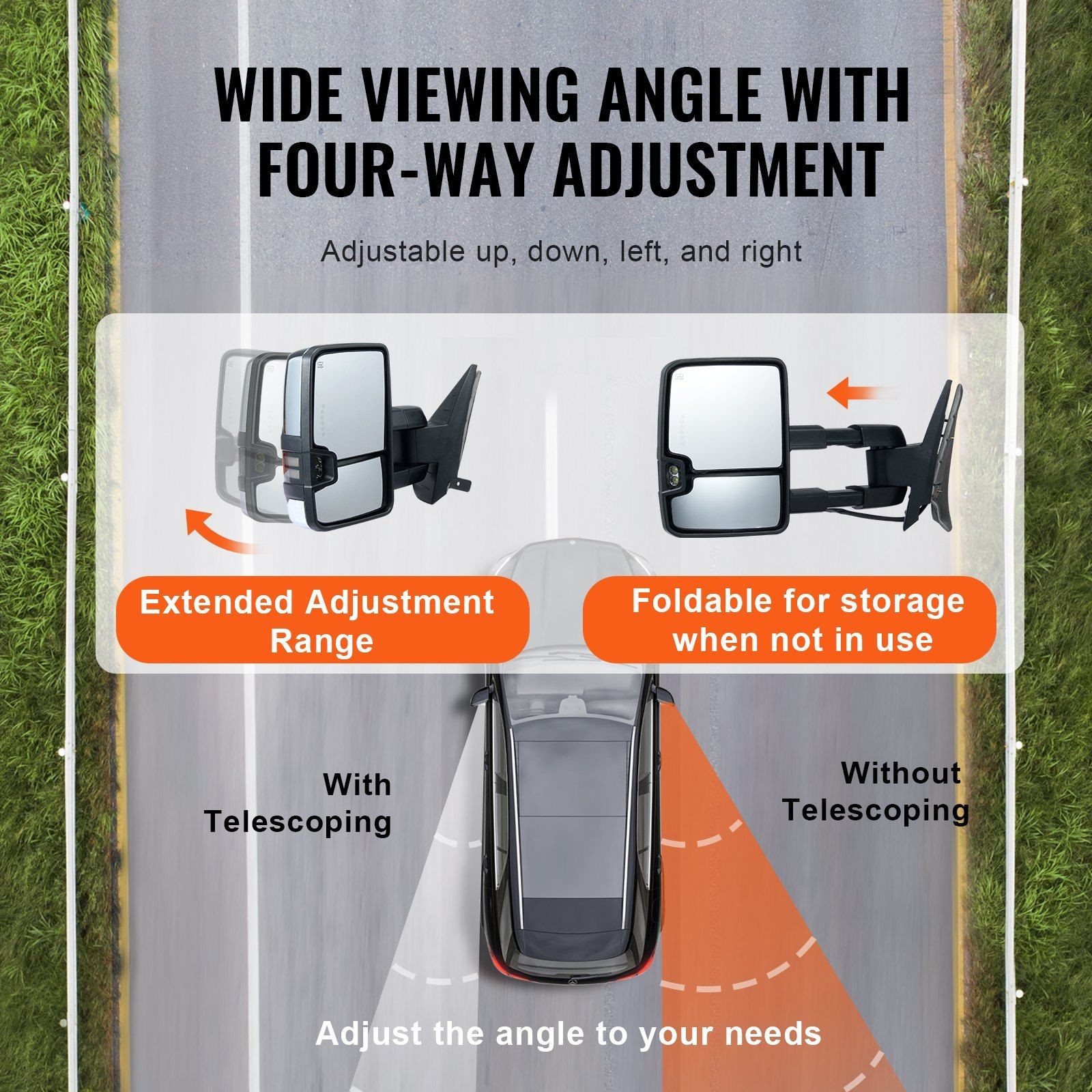 Tow Mirrors with Power Heated Glass LED Signal Lighting System Silver 70