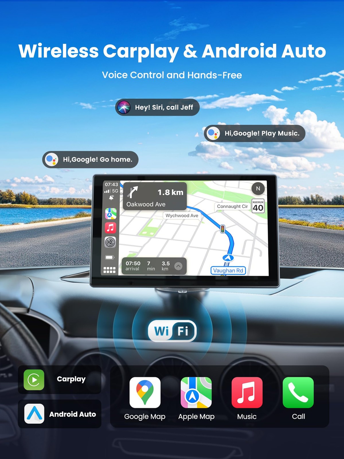 9″ Wireless Apple Carplay Screen for Car, Portable Car Play Screen for Car & …