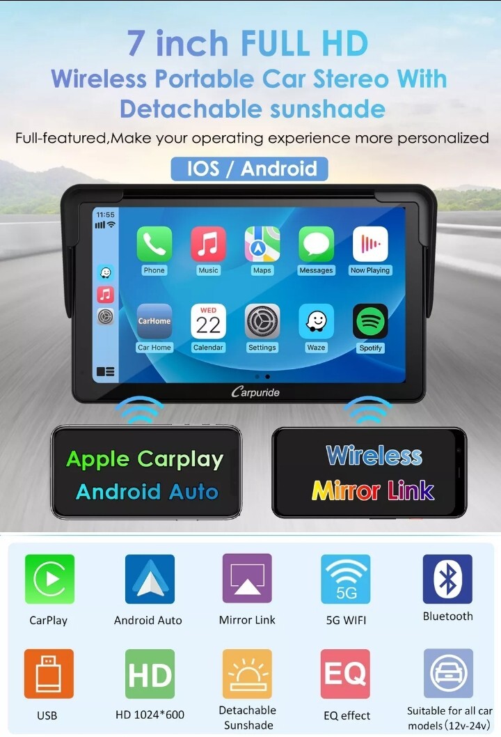 Carpuride C3 Wireless Apple Carplay Radio Car Stereo Touch Screen Android Auto