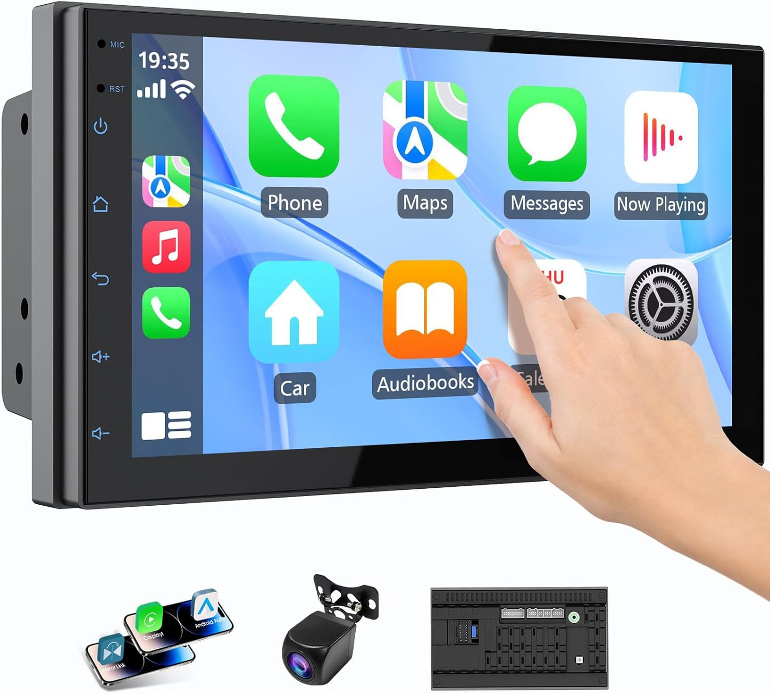 Double Din Wireless Carplay Screen for Car, 7″ HD Touchscreen with Apple Carplay