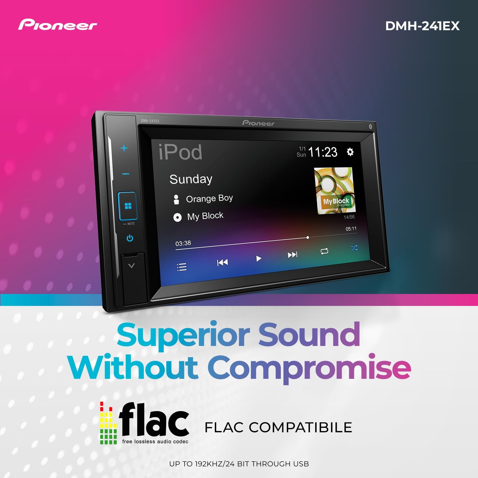Pioneer DMH-241EX 6.2″ Resistive Touchscreen, Double Din – Bluetooth, Backup …
