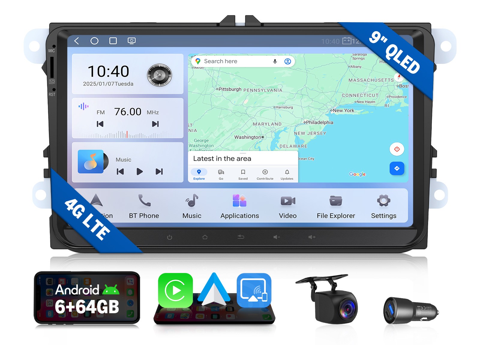 9 inch QLED 6+64 Android for VW Tiguan 2009-2015 Car Stereo Radio CarPlay 4G LTE