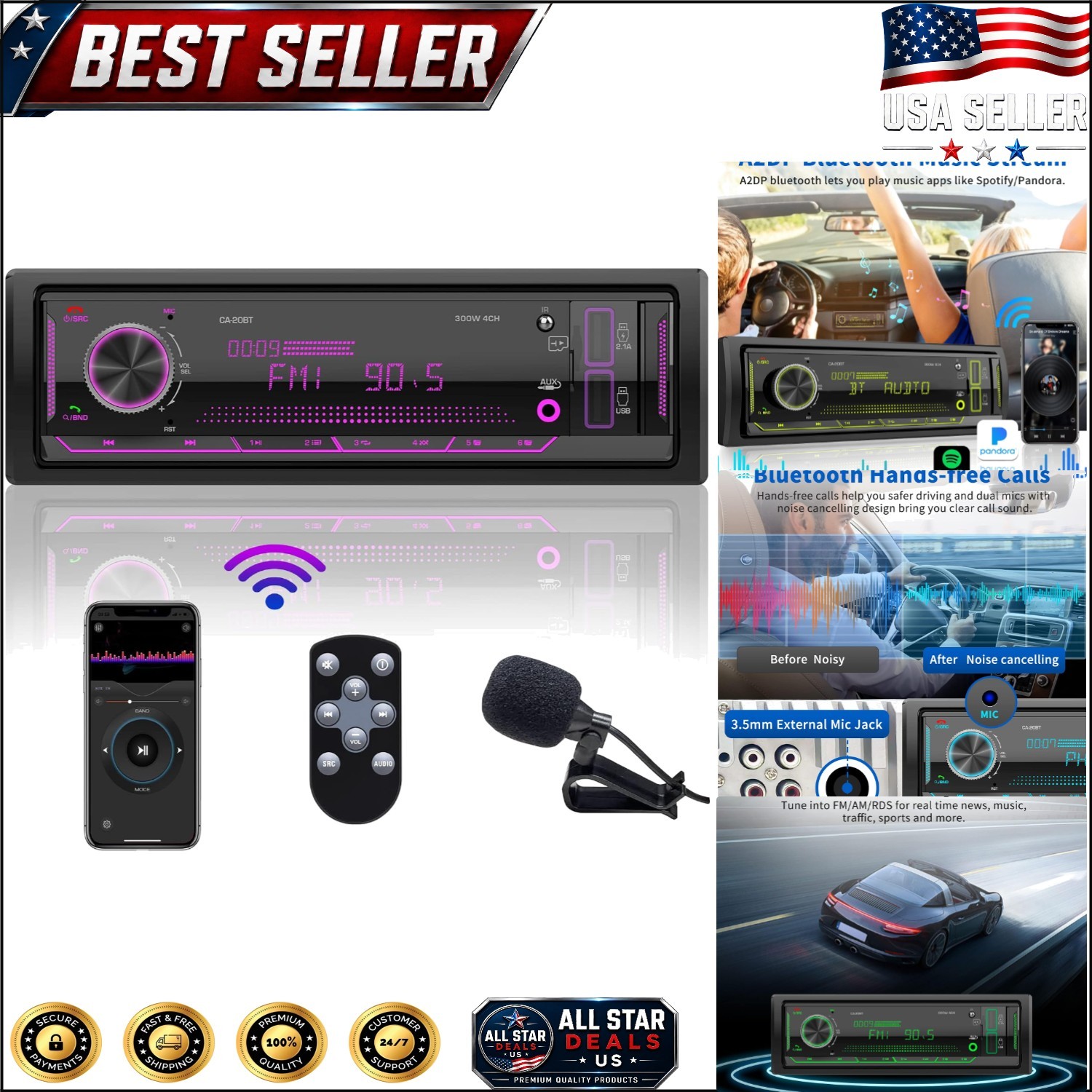 Single DIN Marine Stereo With LCD Display and Multi-Device Compatibility
